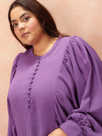 all about you Plus Size Puff Sleeves Shirt Style Longline Top