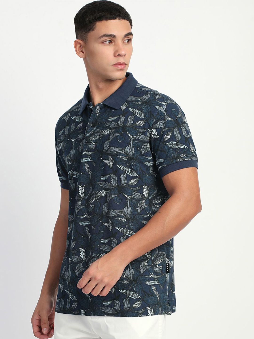 THE BEAR HOUSE Men Abstract Printed Slim Fit Cotton Polo T-shirt