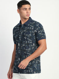 THE BEAR HOUSE Men Abstract Printed Slim Fit Cotton Polo T-shirt
