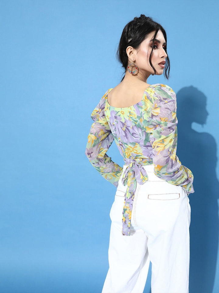 Berrylush Women Charming Purple Floral Cropped Top