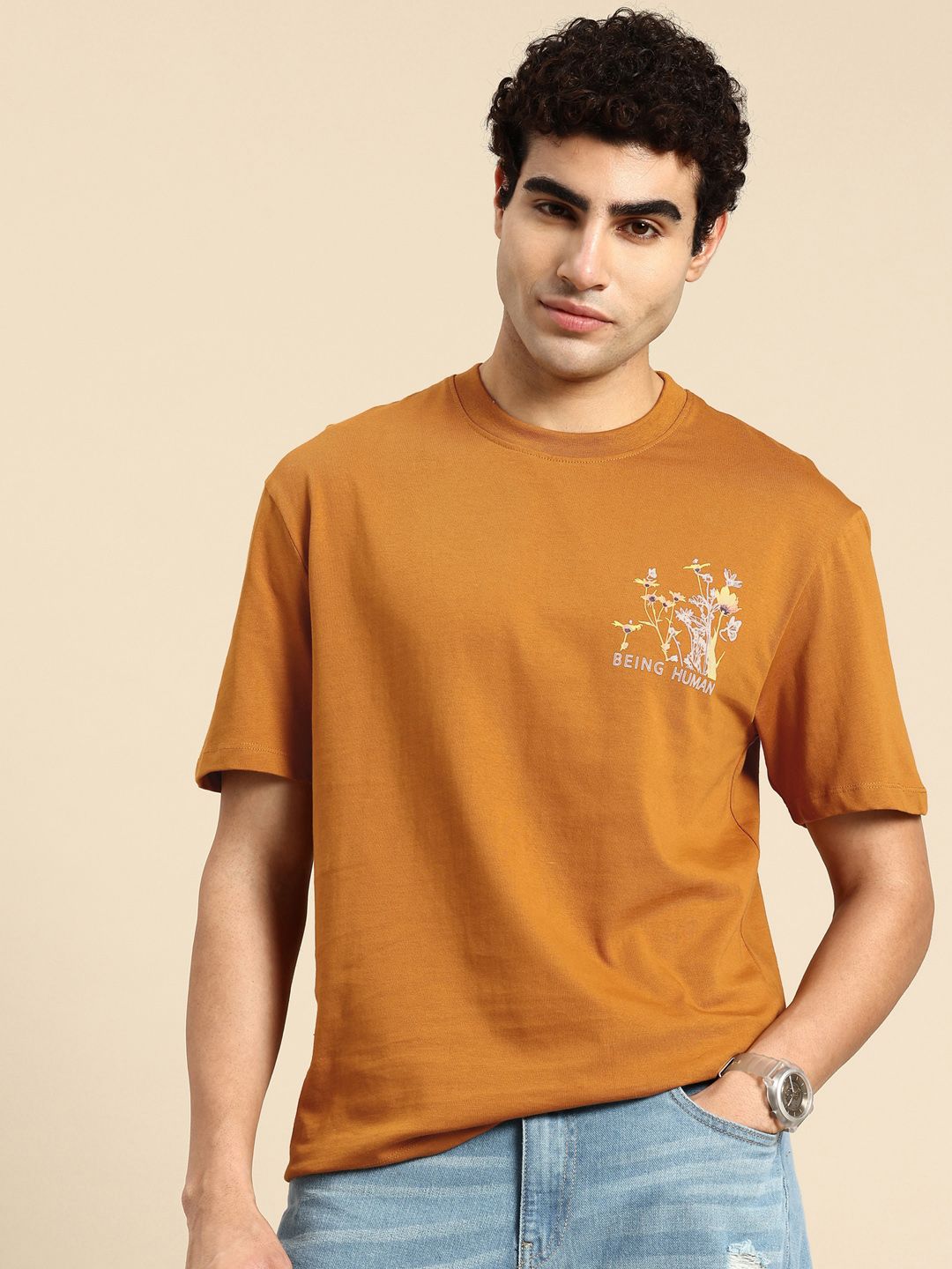 Being Human Graphic Printed Drop-Shoulder Sleeves Pure Cotton Easy Fit T-shirt