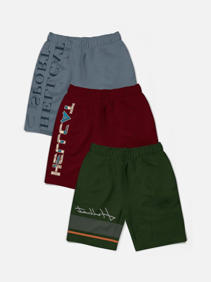 HELLCAT Boys Pack Of 3 Typography Printed Shorts