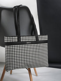 Berrylush Black Self Design Shopper Tote Bag