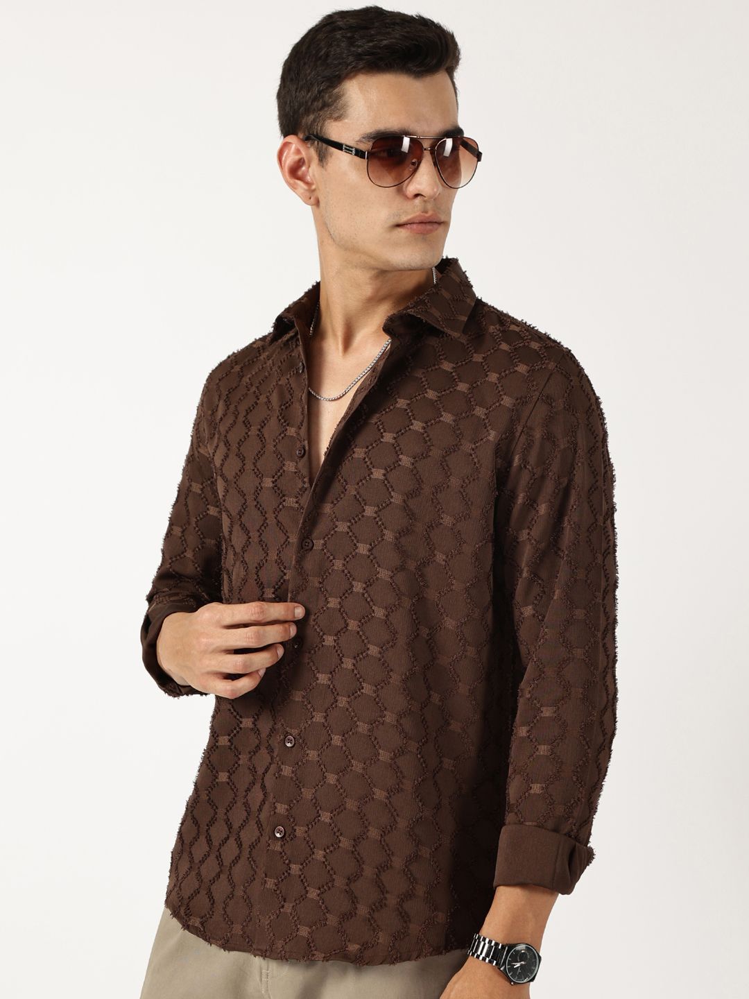 Thomas Scott Men Premium Spread Collar Textured Casual Shirt