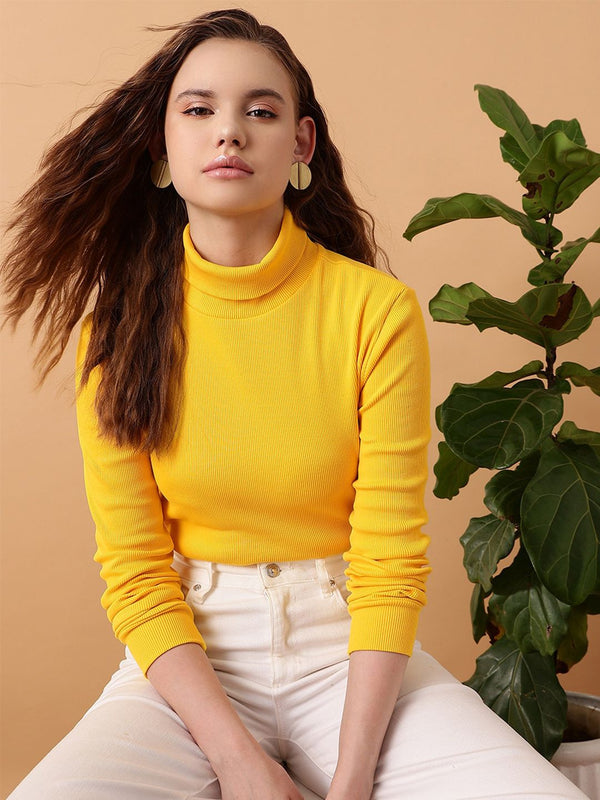 STREET 9 Ribbed Turtle Neck Fitted Top