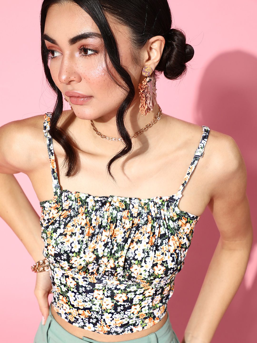 Athena Green Floral Print Blouson Top