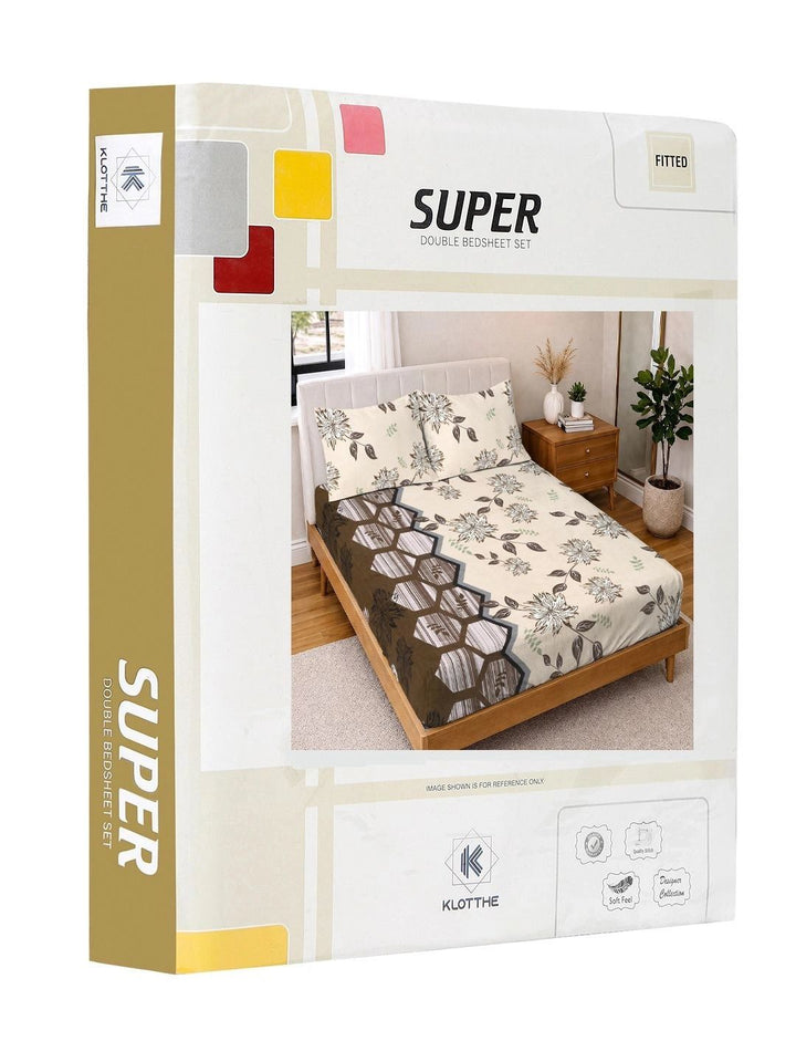 KLOTTHE Beige Floral 300 TC King Bedsheet with 2 Pillow Covers