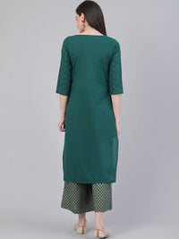 Varanga Women Green Floral Embroidered Kurta with Palazzos