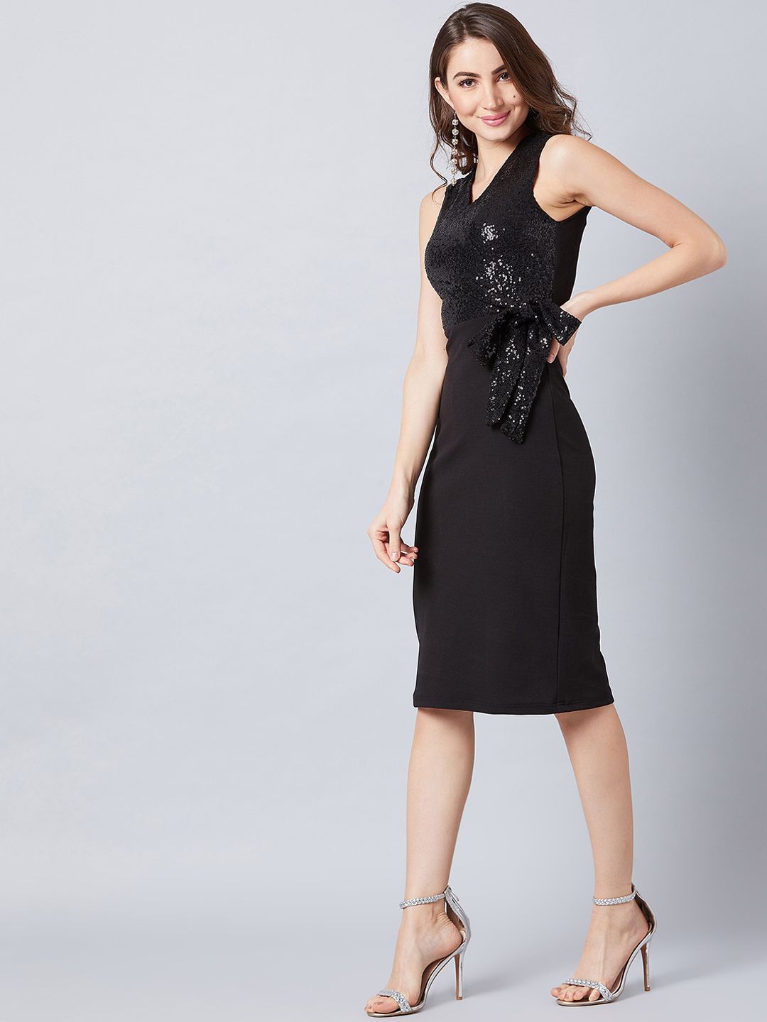 Athena Black Embellished Sheath Dress