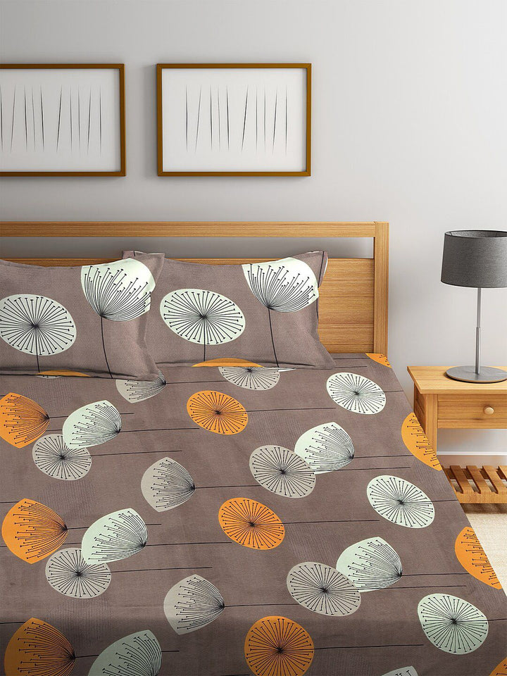 KLOTTHE Coklat Floral Flat 300 TC King Cadar Halus dengan 2 Sarung Bantal-250X225 sm