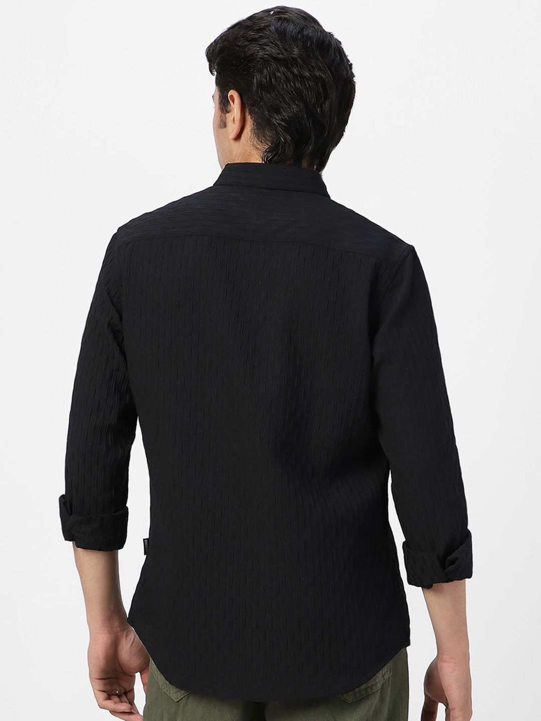Urbano Fashion Men Spread Collar Textured Cotton Casual Shirt