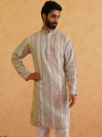 SOJANYA LUXE Mandarin Collar Embroidered Regular Kurta with Pyjamas