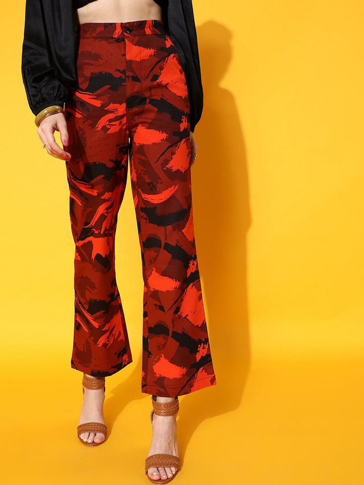 STREET 9 Women Red Smart Flared High-Rise Trousers