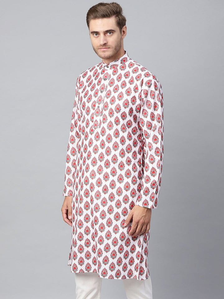 SOJANYA Kurta Lurus Bercetak Merah Lelaki