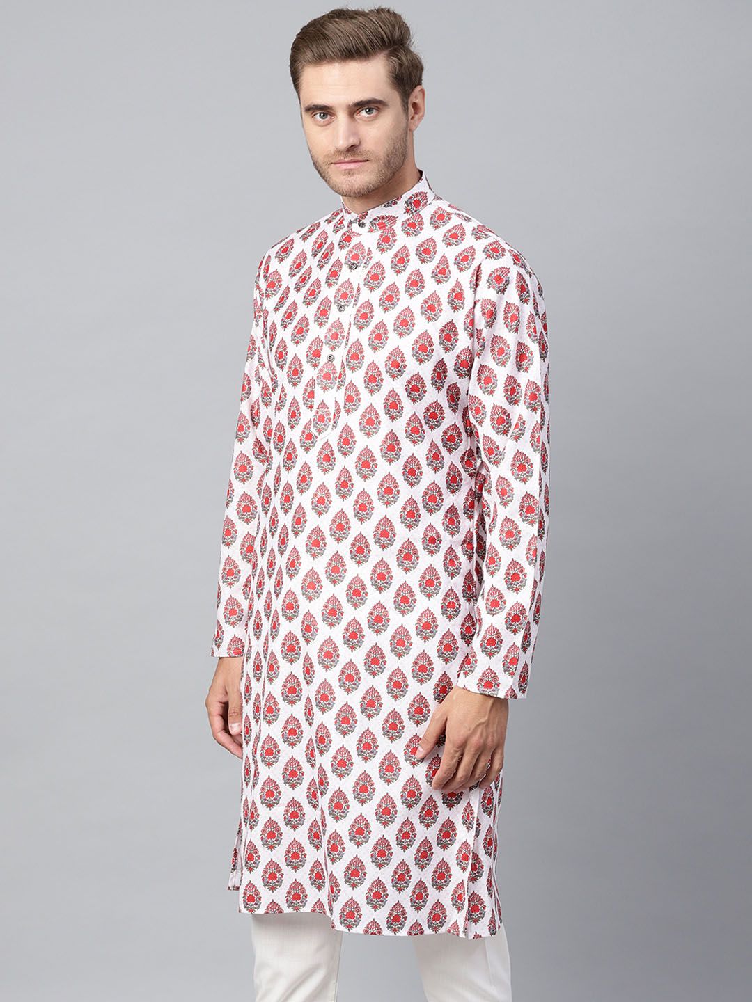 SOJANYA Kurta Lurus Bercetak Merah Lelaki