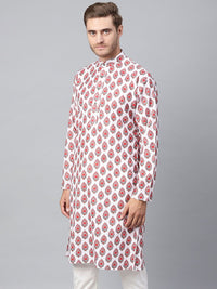 SOJANYA Kurta Lurus Bercetak Merah Lelaki