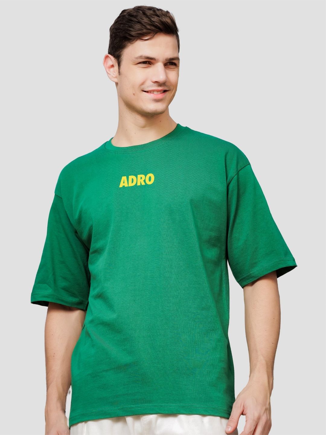 ADRO Lelaki Typography Printed Drop-Shoulder Sleeves Cotton Oversized T-Shirt