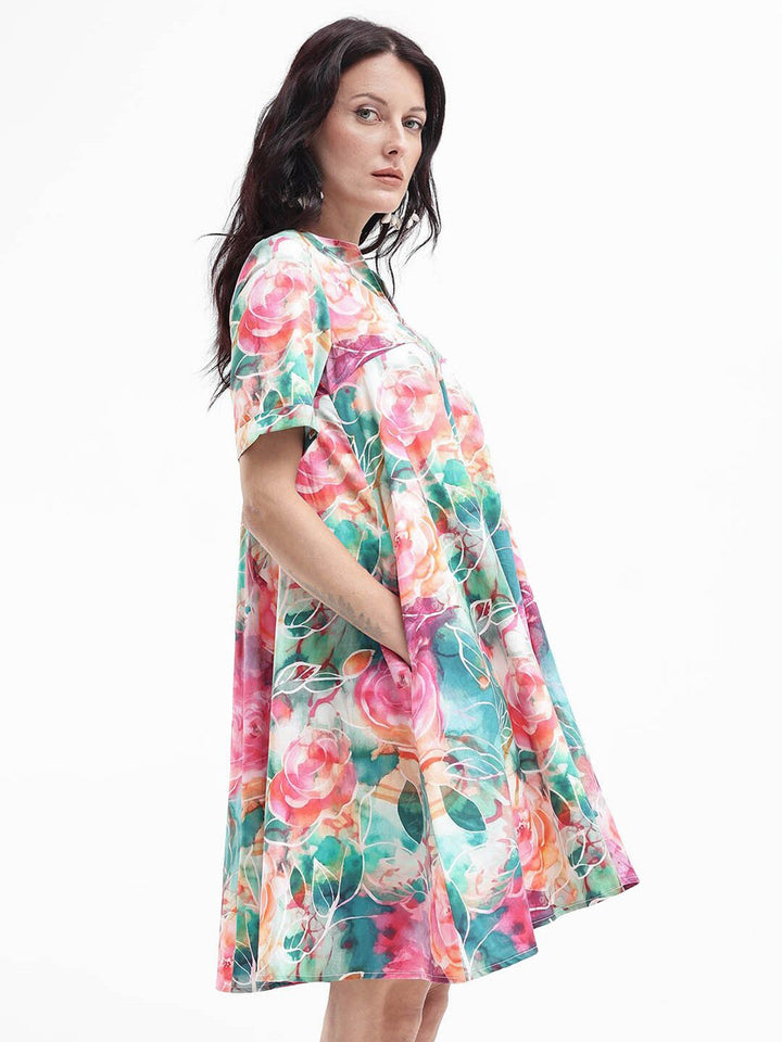 RAREISM Women Floral Print Cotton A-Line Dress