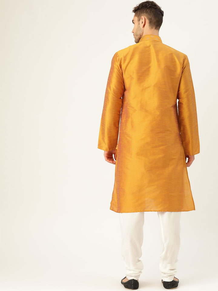 SOJANYA Men Mustard Yellow Solid Straight Kurta With Sheen Effect