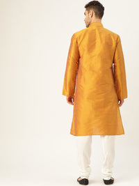 SOJANYA Men Mustard Yellow Solid Straight Kurta With Sheen Effect