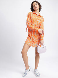 DressBerry Floral Glam Printed Shirt Dress with Waist Tie-ups