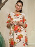 Indo Era Floral Printed V-Neck Pure Cotton Straight Kurta with Trousers