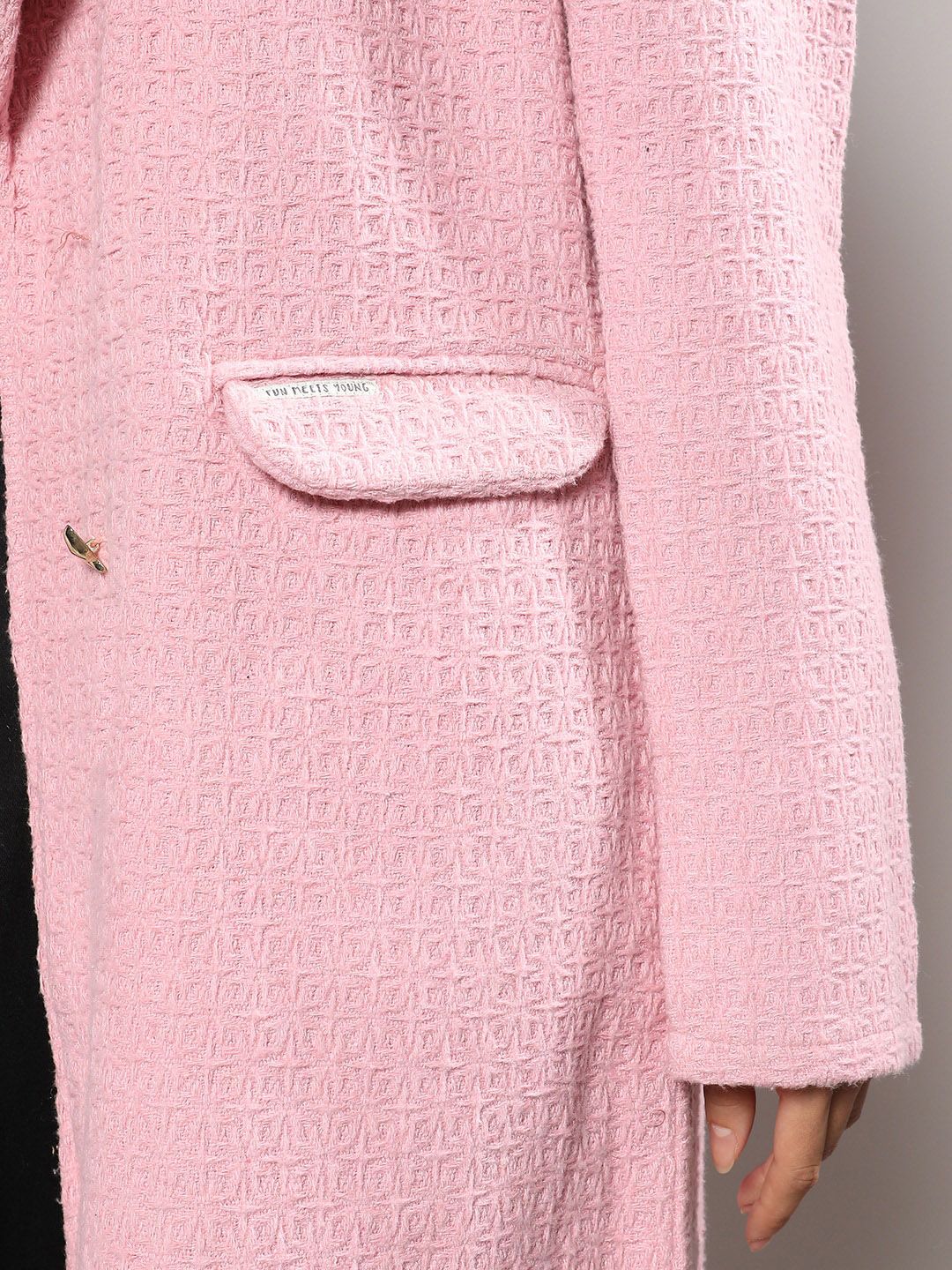 Campus Sutra Pink Self Design Notched Lapel Collar Longline Trench Coat
