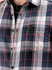 The Indian Garage Co Men Teal Blue & White Gingham Checked Pure Cotton Casual Shirt