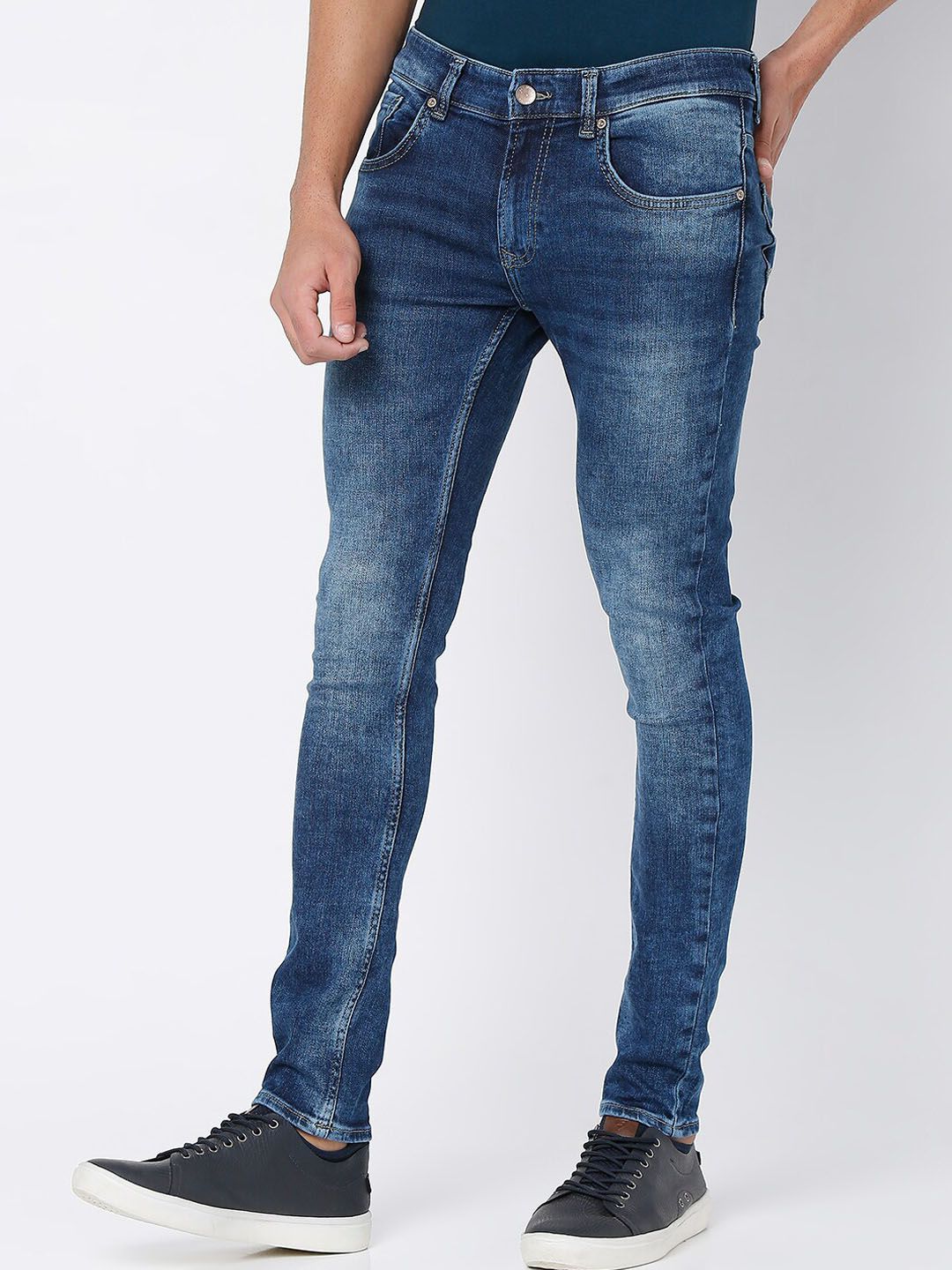 SPYKAR Men Blue Super Skinny Fit Low-Rise Heavy Fade Jeans