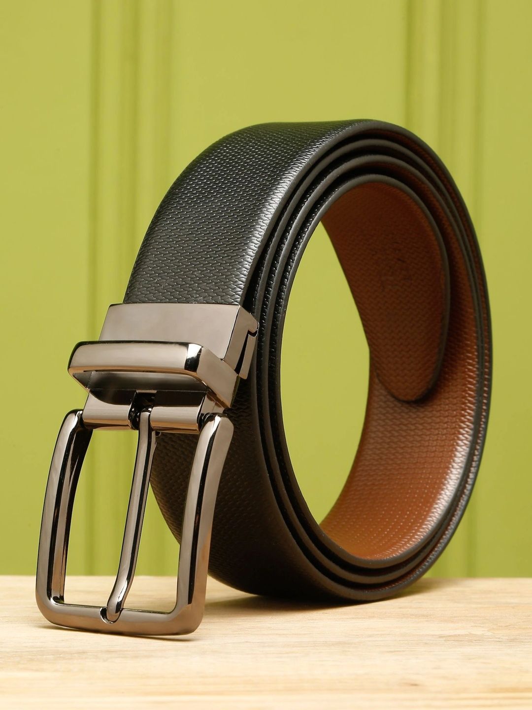 Teakwood Leathers Men Textured Leather Reversible Formal Belt
