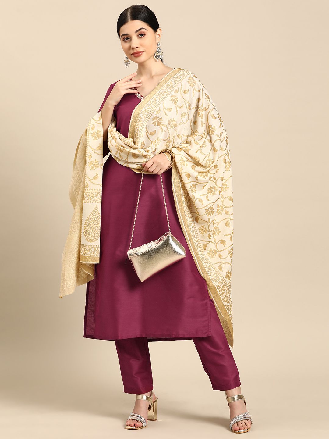 all about you Women Pink Regular Kurta with Trousers & With Dupatta