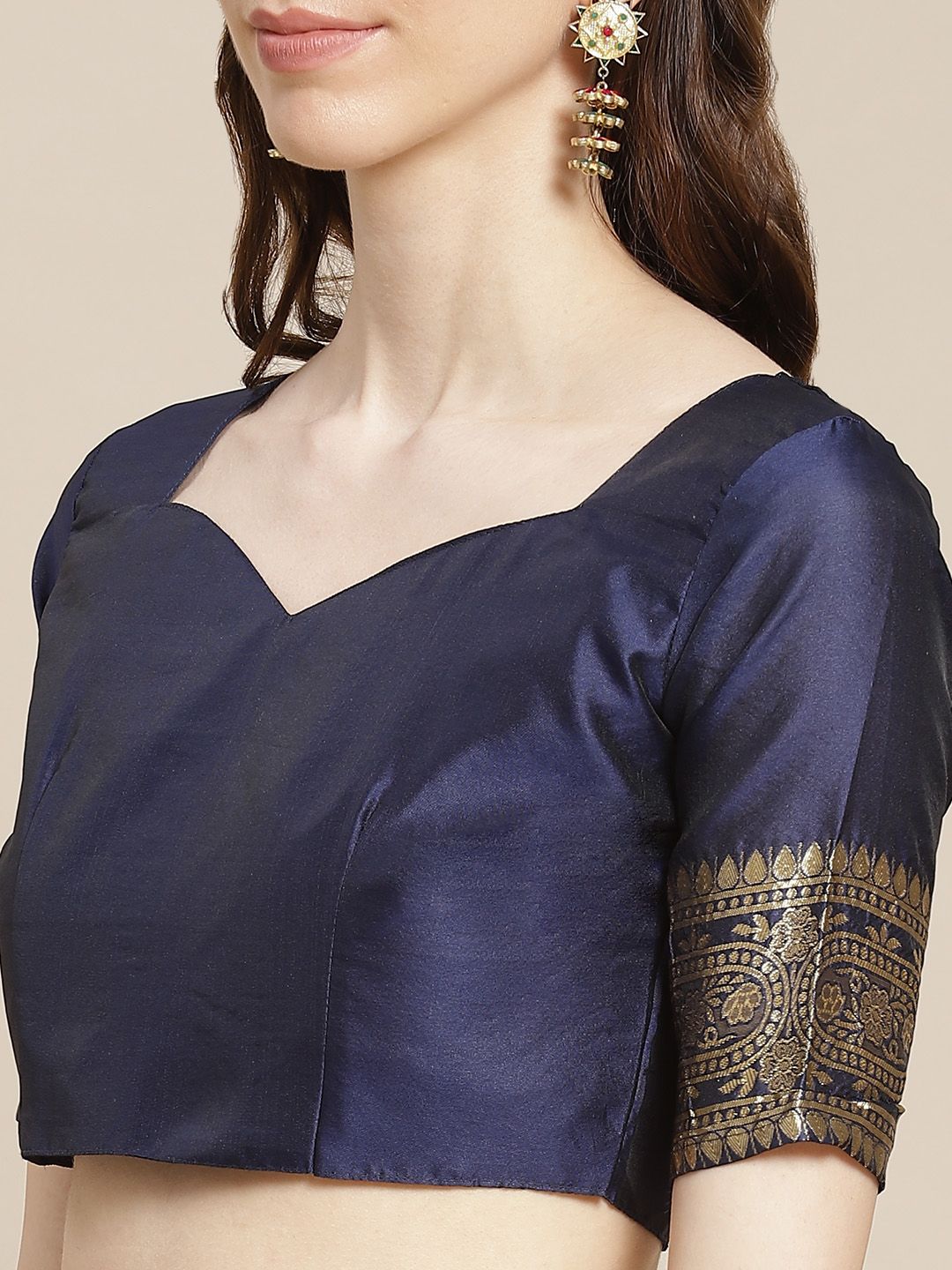 Saree mall Navy Blue & Golden Floral Woven Design Banarasi Saree