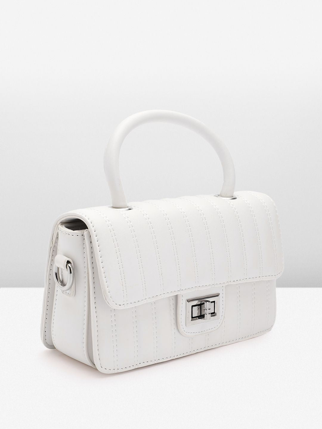Lino Perros Women Striped Structured Satchel Bag with Quilted Detail