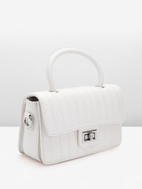 Lino Perros Women Striped Structured Satchel Bag with Quilted Detail
