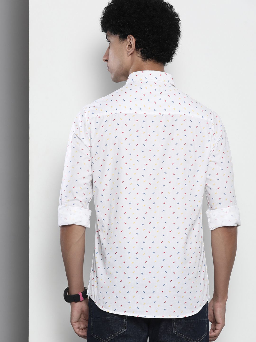 The Indian Garage Co Men White & Red Printed Pure Cotton Casual Shirt