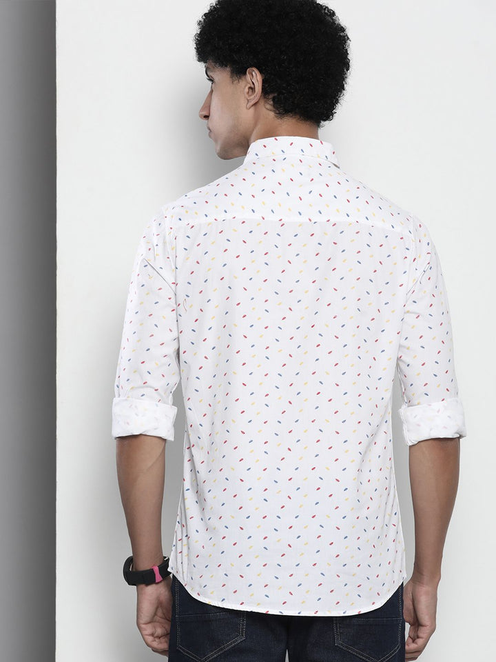 The Indian Garage Co Men White & Red Printed Pure Cotton Casual Shirt