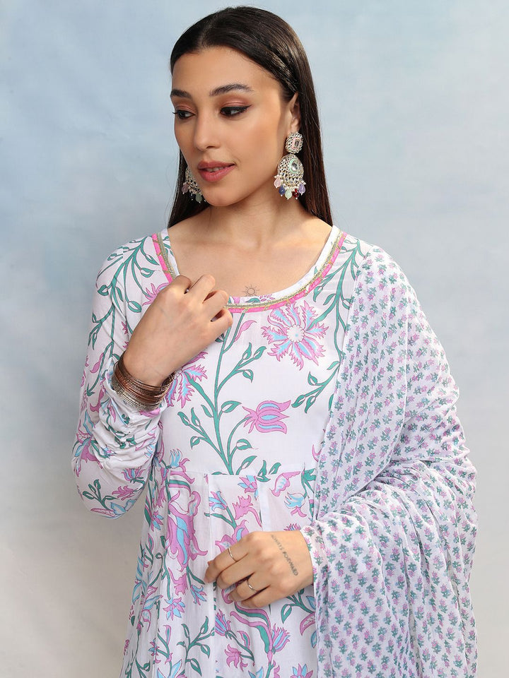 Vishudh Women Floral Printed Regular Pure Cotton Kurta with Trousers & With Dupatta