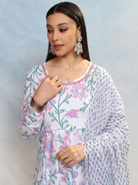 Vishudh Women Floral Printed Regular Pure Cotton Kurta with Trousers & With Dupatta