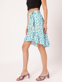 DressBerry Floral Fusion Tie-Up Asymmetric Flounce Hem Mini Skirt