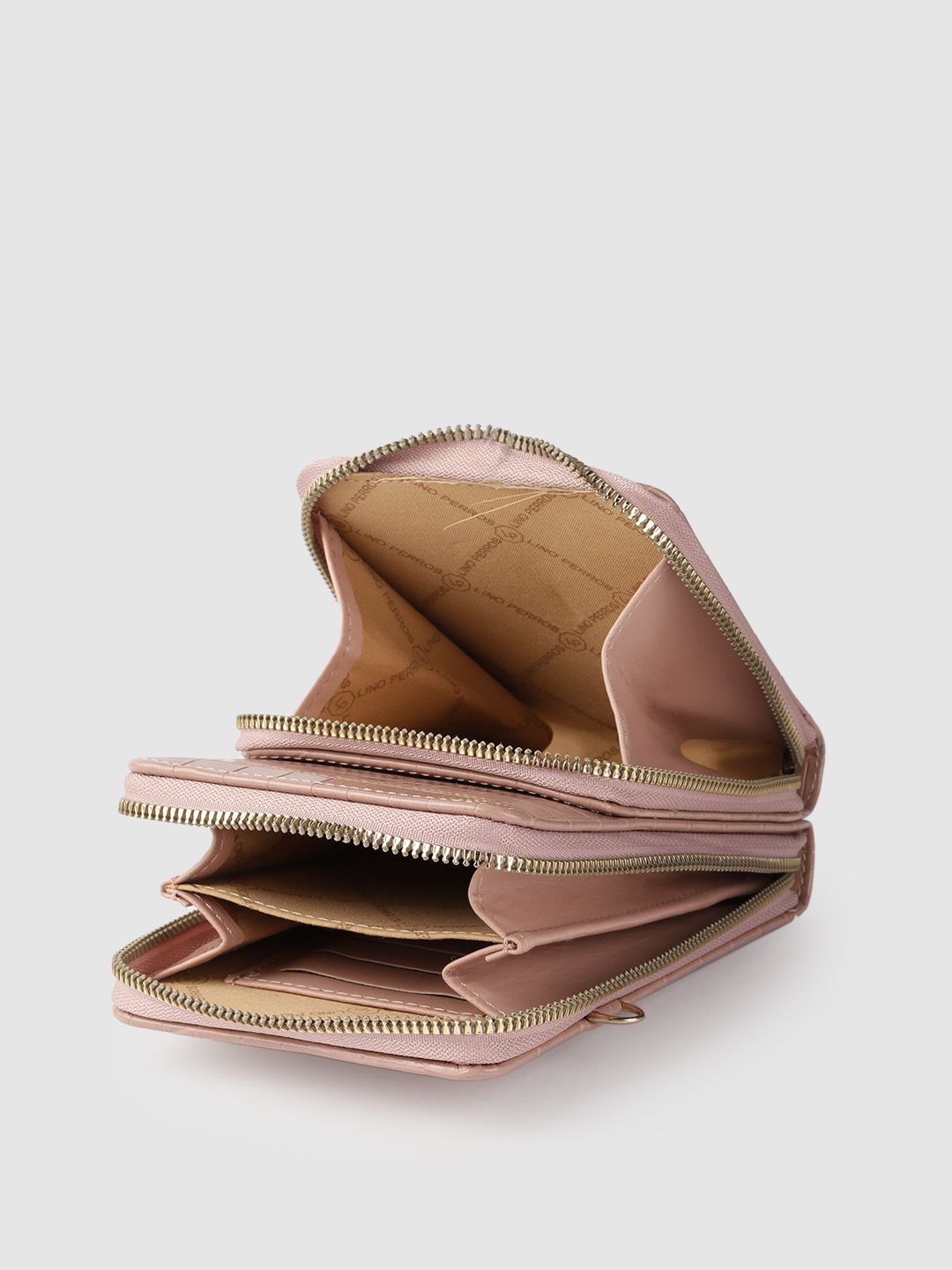 Lino Perros Peach-Coloured Animal Textured PU Structured Sling Bag