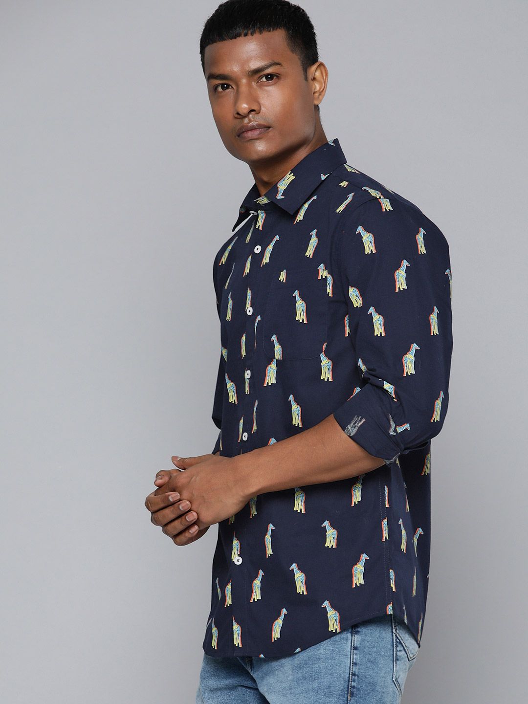 DENNISON Men Navy Blue Regular Fit Printed Casual Shirt