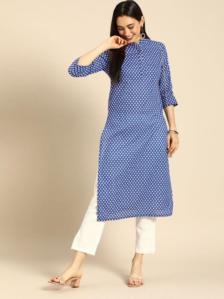 Anouk Women Blue & White Printed Kurta