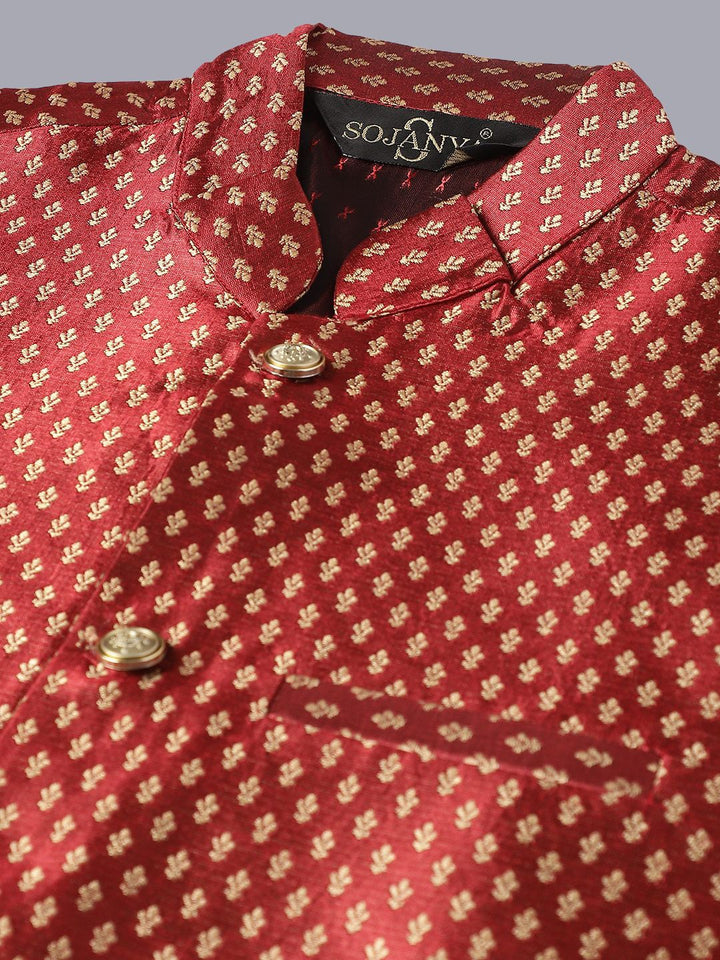 SOJANYA Kurta Kapas Tulen Sulam Bunga Lelaki Dengan Piyama & Jaket Nehru