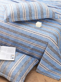 Story@home Aviator Blue 240 TC Cotton Striped King Bedsheet with 2 Pillow Covers