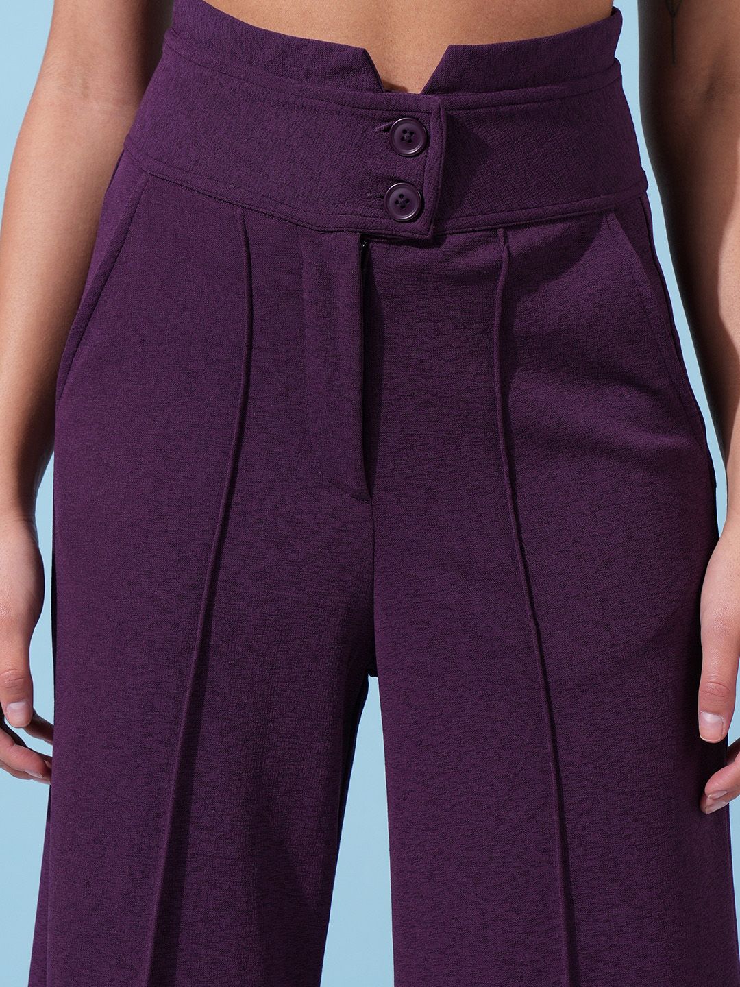 Tokyo Talkies Women Purple Flared High-Rise Parallel Trouser