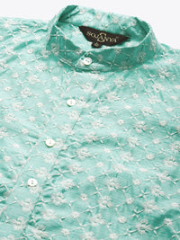 SOJANYA Men Blue & White Ethnic Motifs Embroidered Thread Work Kurta