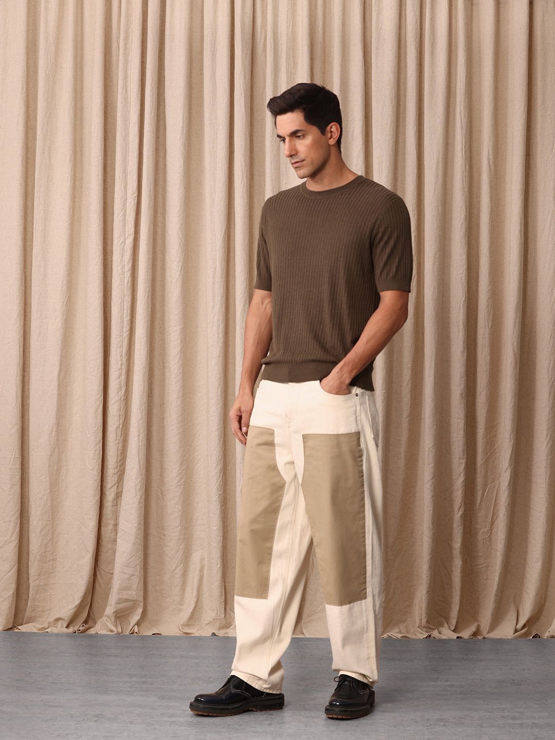 Mr Bowerbird Men Pure Cotton Oversized Jeans With Patch Work Detail