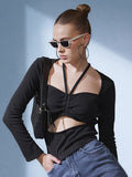 STREET 9 Sweetheart Neck Long Sleeves Opaque Styled Back Casual Top