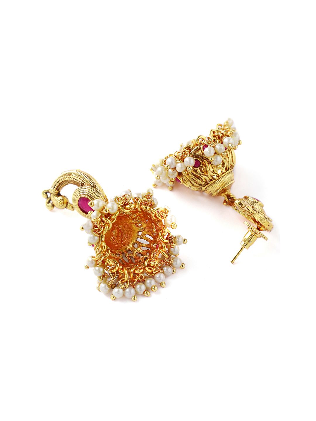 Rubans Women Gold-Plated & Pink Handcrafted Faux Ruby Studded Jewellery Set