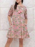 DressBerry Vibrant Blooms Floral Printed Tie-Up Neck A-line Dress